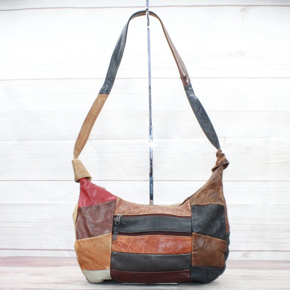 *Womens Multicolor Patchwork Leather Zip Top Hobo Purse Handbag Shoulder Bag - Picture 1 of 8